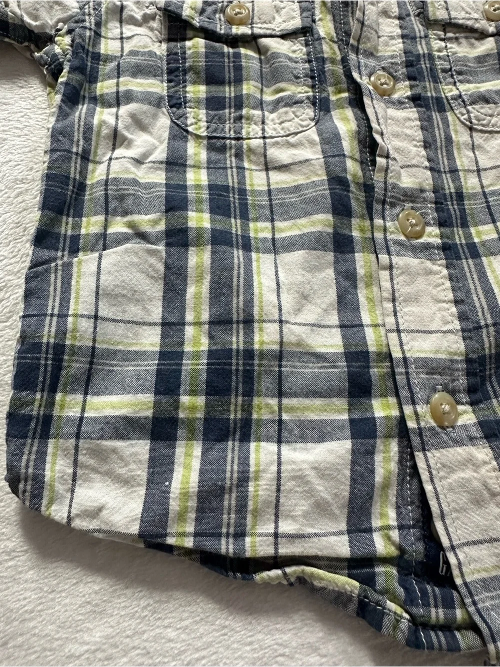 Baby Gap Plaid Short Sleeve Button Up Shirt White Blue Boys Size 18-24 Months